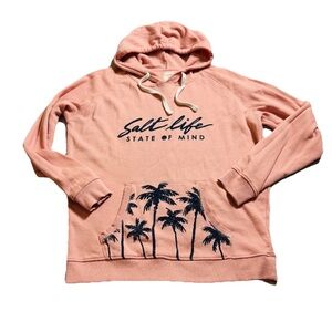 Salt Life Women's L State of Mind Hoodie Lightweight Sweatshirt Palm Trees Pink